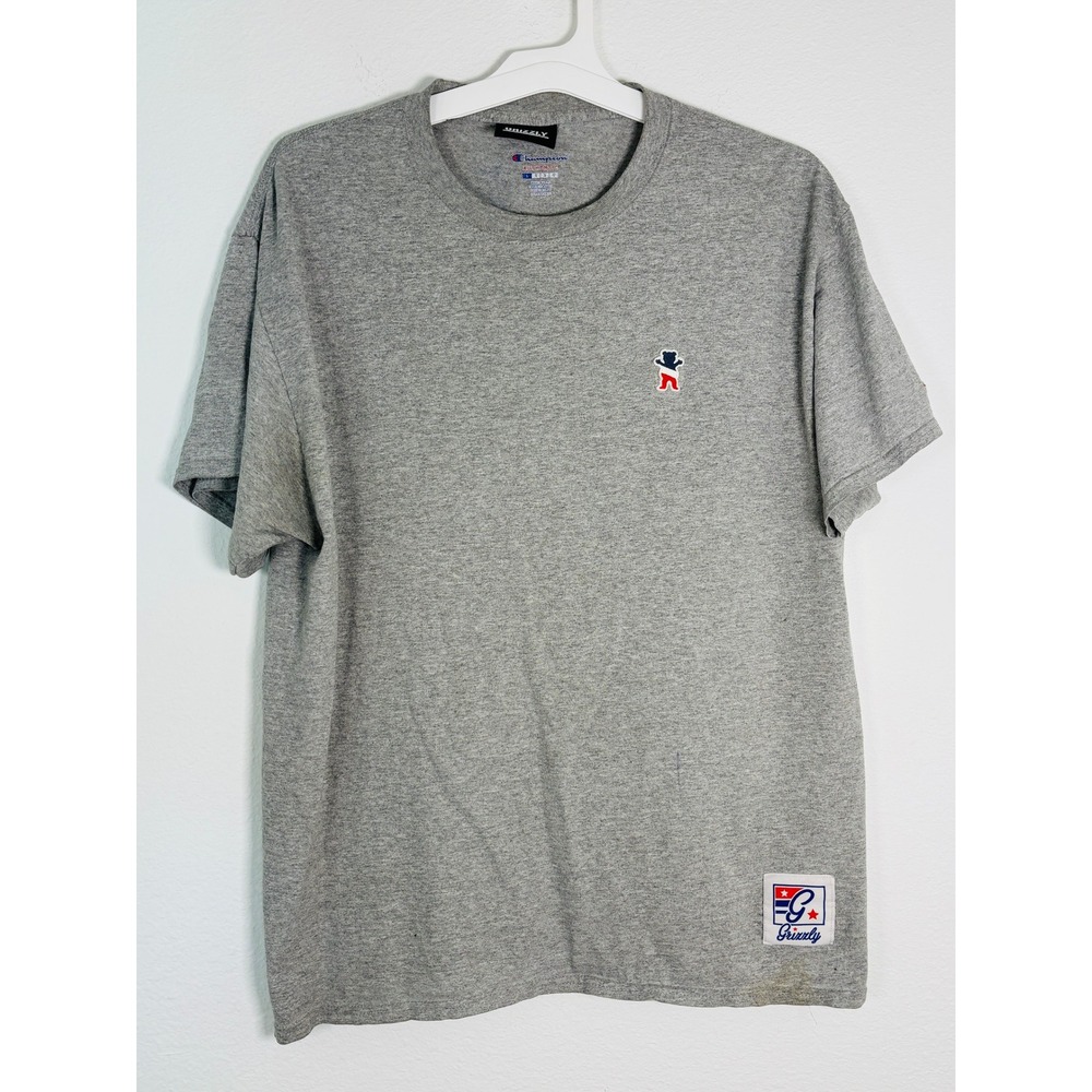 Champion‎ Authentic Mens Long Sleeve T-Shirt Heather Gray Script Logo Size Large